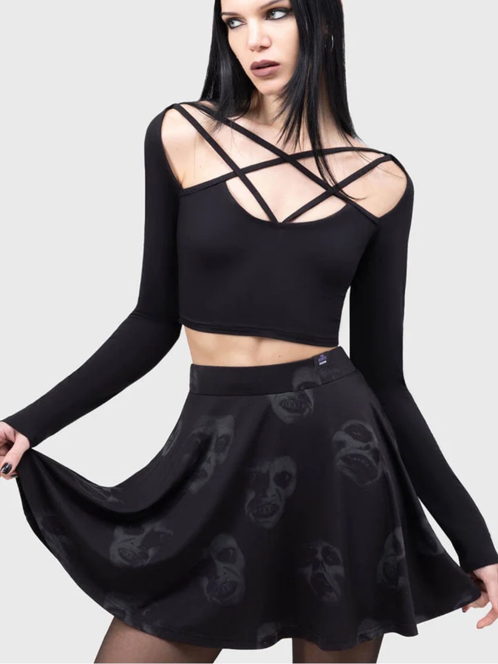 Killstar x Exorcist Excellent Day For An Exorcism Skater Skirt Black